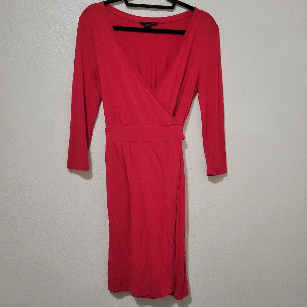 Tommy Hilfiger Red Three Quarter Sleeve Midi Wrap Dress Size Small